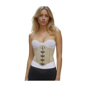 NEW Women Beige Champagne Corset Belt High Waist Silver Hook Buckle Size S M